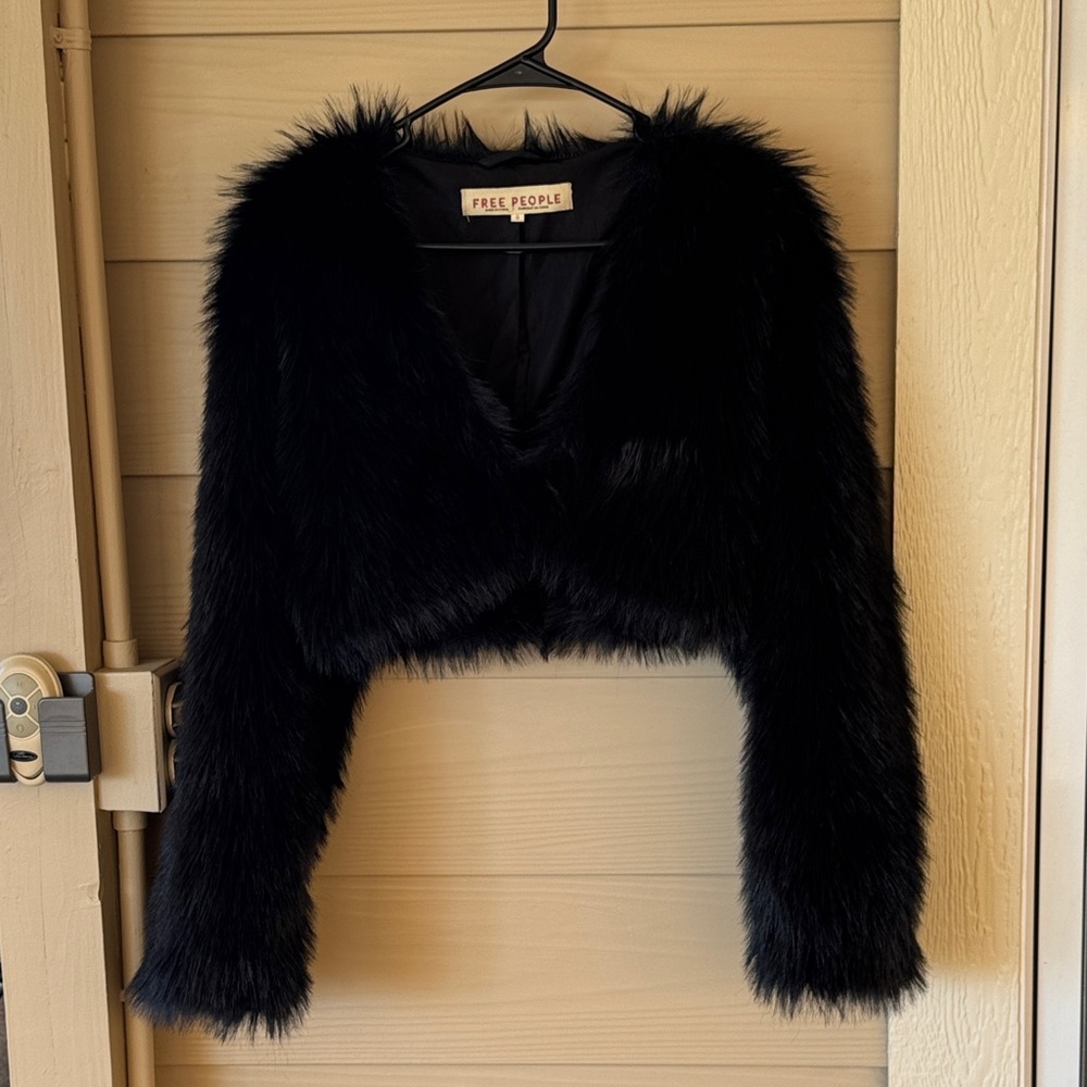 Free People Black Faux Fur Cropped Bolero Jacket